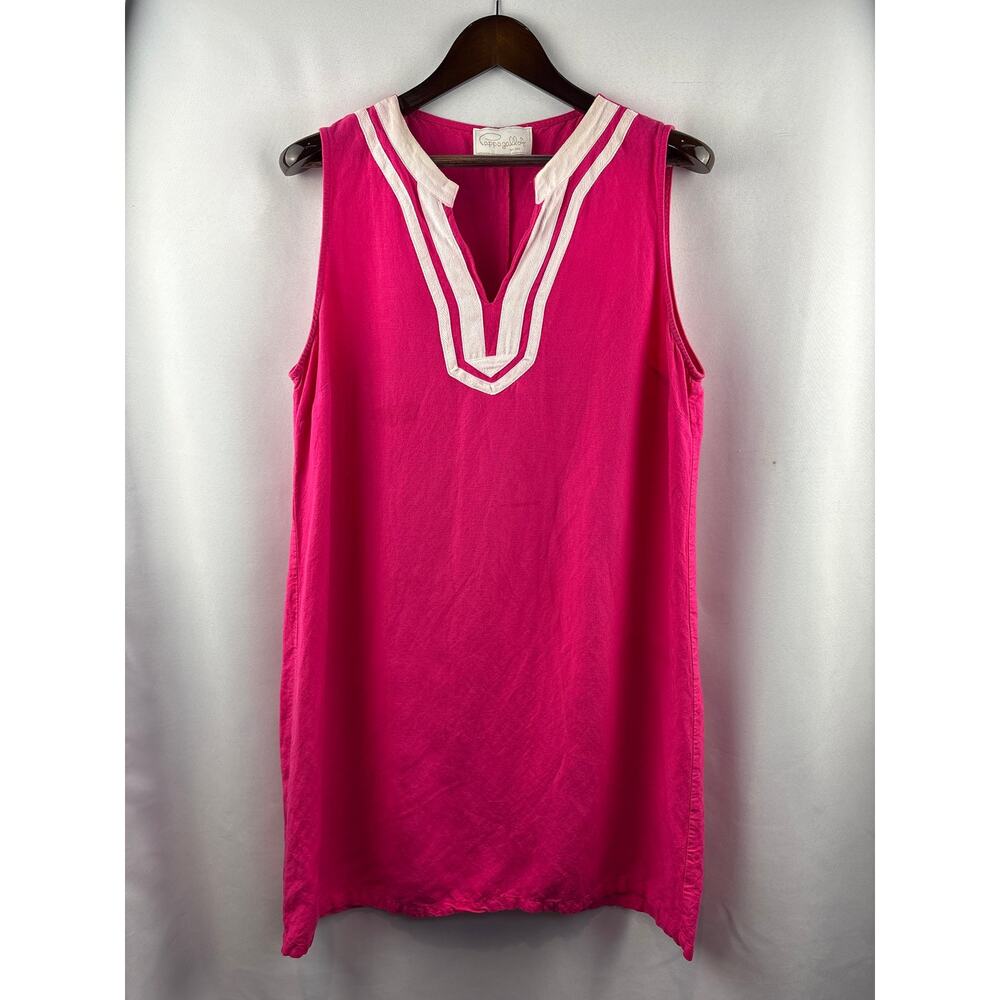 Women’s Pappagallo Size 16 Bright Pink Sleeveless Midi Dress w/ White Details